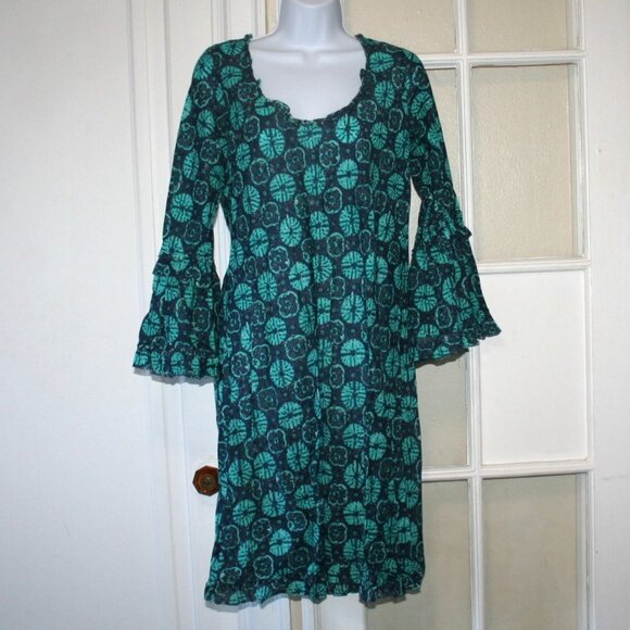 One Season Floral Popover Dress Big Bell Sleeves Large - Picture 1 of 6